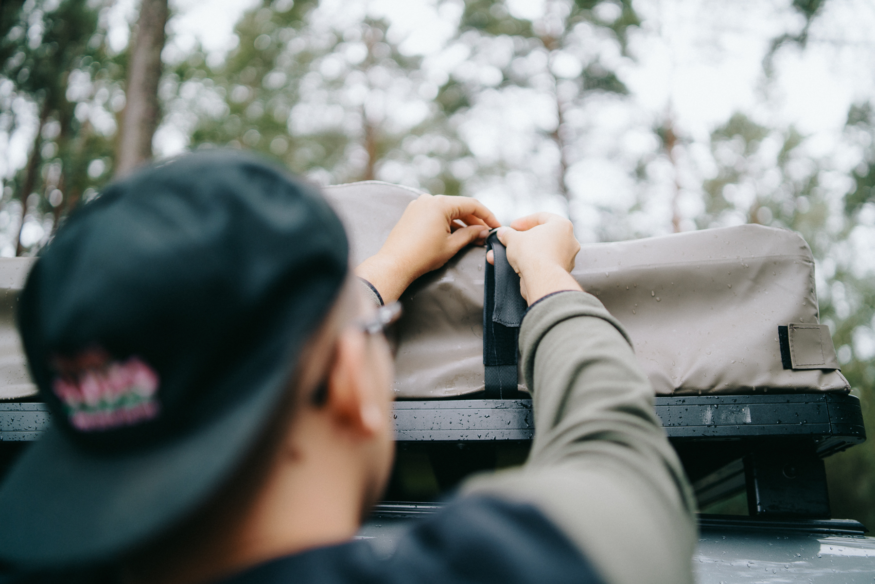 Roof-top tent cover strap